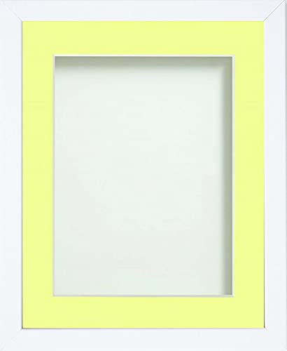 Frame Company Jellybean Range White Wooden A4 Picture Photo Frame with Lemon Bon Bon Mount for Image 9x6 inch * Choice of Colours & Sizes* Fitted with Perspex