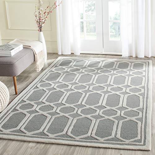 Safavieh Modern Indoor Hand Tufted Rectangle Area Rug, Cambridge Collection, CAM138, in Silver / Ivory, 122 X 183 cm for Living Room, Bedroom or Any Indoor Space