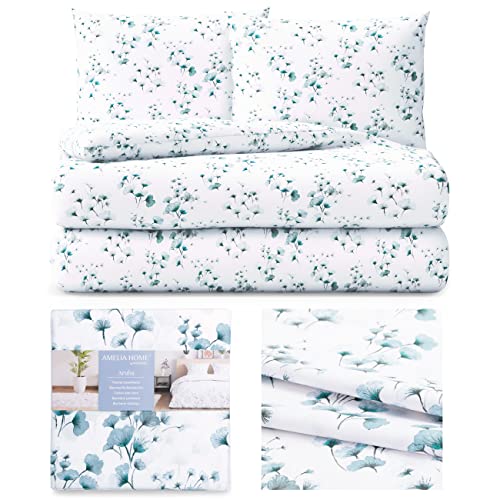 AmeliaHome 3-Piece Bed Linen 200 x 200 cm with 2 Pillowcases 80 x 80 cm 100% Cotton Zip Averi Floral Pattern Aruba