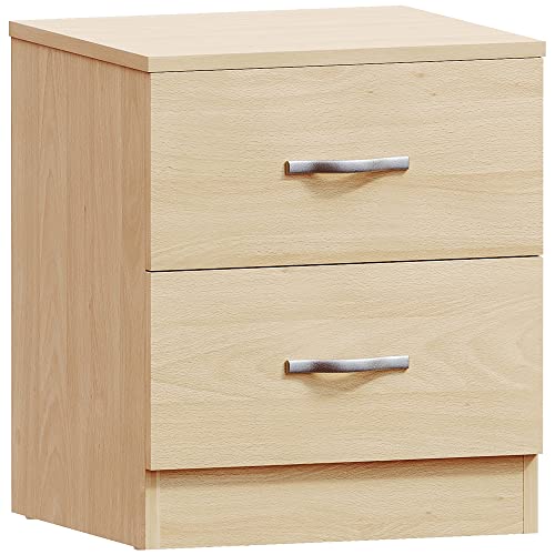 Vida Designs Large Pine Bedside Cabinet, 2 Drawer With Metal Handles and Runners, Unique Anti-Bowing Drawer Support, Riano Bedroom Furniture