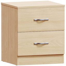 Vida Designs Large Pine Bedside Cabinet, 2 Drawer With Metal Handles and Runners, Unique Anti-Bowing Drawer Support, Riano Bedroom Furniture