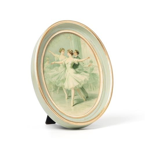 AELS 5x7 Inch Vintage Picture Frame, Elegant Antique Photo Frames with Glass Front, Photo Display, Tabletop Wall Hanging, Gift Ideas, Oval Sage Green with Gold Trim