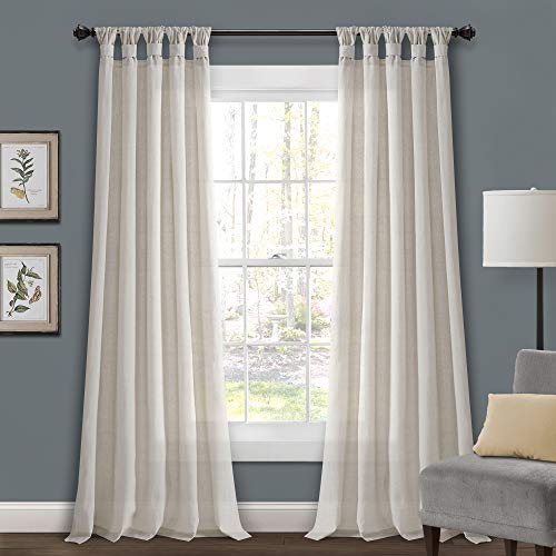 "Lush Decor Burlap Knotted Tab Top Window Curtain Panel Pair, 120"" L x 45"" W, Light Linen"