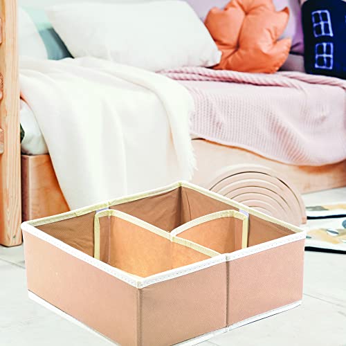 Compartment Box 28 x 28 x 11 cm, 3 compartments, Foldable for Drawers, Underwear Organizers, Storage Boxes for Socks, Bras, Handkerchiefs (Mustard)