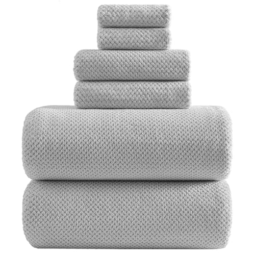 YTYC Towels, 39x78 Inch Oversized Bath Sheets for Adults Luxury Extra Large Bath Towels Sets of 6 Super Soft Shower Towels for Bathroom Microfiber 80% Polyester(Silver Grey,6 Piece)