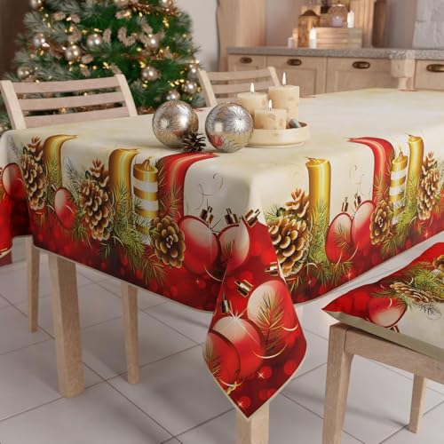 PETTI Artigiani Italiani - Christmas Tablecloth Stain Resistant Rectangular Table Cover for Kitchen, Merry Christmas Design, 140x180 cm, 100% Made in Italy
