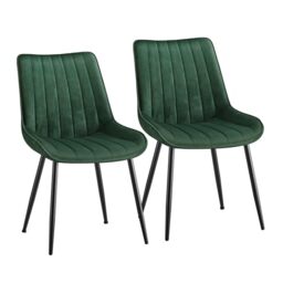 SONGMICS Dining Chairs Set of 2, Upholstered Kitchen Chairs, Max. Load 120 kg, Steel Legs, Curved Backrest, for Dining Room, Green and Ink Black LDC090CZ01