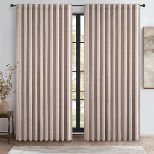 "Blackout Curtains 60 Inches Extra Wide Curtains 84 Inch Length for Living Room, Pleated Farmhouse Bedroom Thermal Drapes for Winter Thick Large Window Energy Efficient(60""W x 84""L 2 Panels Linen)"