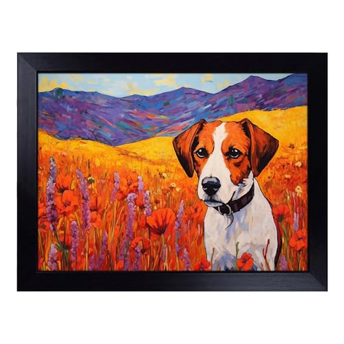 Lap Tray with Bean Bag Cushion, Jack Russell Colour Field - Handmade in the UK, Raised Wooden Edge, Padded Cushion, Heat-Resistant Wipe-Clean Surface, for Meals, Laptops and Crafts