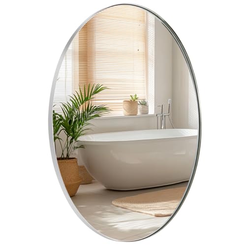 ANDY STAR Chrome Bathroom Mirror, Oval Bathroom Mirror 22 x 30 Inch, Polished Chrome Oval Wall Mirror for Bathroom, Oblong Pill Shaped Mirror Stainless Steel Frame Wall Mount Horizontal or Vertical