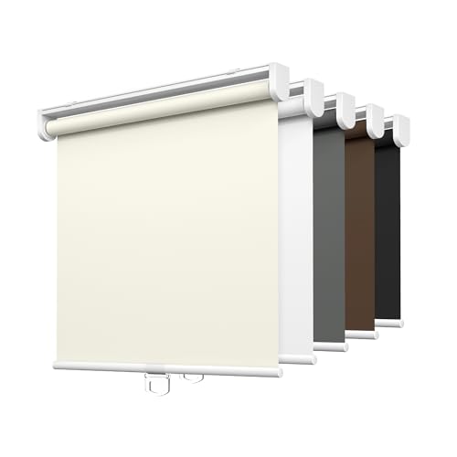 LazBlinds No Drill Cordless Roller Shades, 35x72, Cream - 100% Blackout Roller Blinds for Windows, Thermal Insulated UV Protection Waterproof Roll Up Window Blinds and Shades