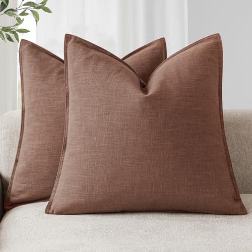 Foindtower Pack of 2, Decorative Linen Soild Throw Pillow Covers Soft Accent Euro Cushion Case Boho Farmhouse Pillowcase for Chair Couch Sofa Bedroom Living Room Home Decor 16 x 16 Inch Rust Red