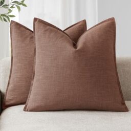 Foindtower Pack of 2, Decorative Linen Soild Throw Pillow Covers Soft Accent Euro Cushion Case Boho Farmhouse Pillowcase for Chair Couch Sofa Bedroom Living Room Home Decor 16 x 16 Inch Rust Red