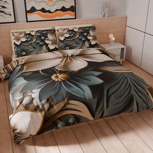 PETTI Artigiani Italiani - Double Duvet Cover Set 200 x 200 cm (1 Pillowcase 50 x 80 cm Included) Soft Microfibre Duvet Cover Set with Digital Floral Print 05 8 - Made in Italy