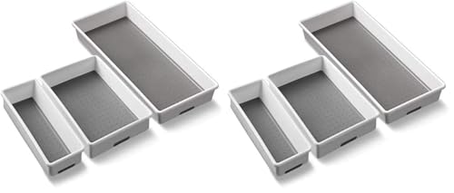 Addis 506985 Premium Tidy Drawer Soft Base Storage Boxes, White Grey, Set of 3, 18 x 40 x 7.5 cm (Pack of 2)