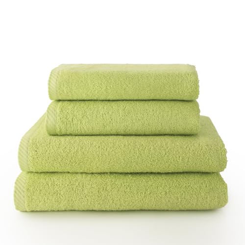 Top Towel - Plus - Large Bath Towels - Bathroom Towels - 2 Hand or Sink Towels + 2 Bath Towels - 100% Cotton - Lime
