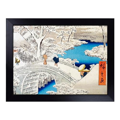 Lap Tray with Bean Bag Cushion, The Taiko Bridge By Utagawa Hiroshige - Handmade in the UK, Raised Wooden Edge, Padded Cushion, Heat-Resistant Wipe-Clean Surface, for Meals, Laptops and Crafts