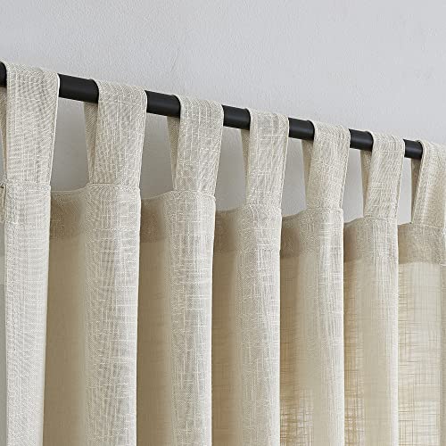 VOILYBIRD Linen Semi Sheer Curtains Tab Top Light Filtering Elegant Curtains & Drapes for Living Room 52 x 63 Inch Length, Set of 2 Panels, Beige