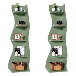 LITTLE TREE Small Corner Shelf, Modern 5-Tier Wall Corner Bookshelf, Stylish Bookcase Storage Rack for Small Space, Living Room, Bedroom, Green, 2 Pack