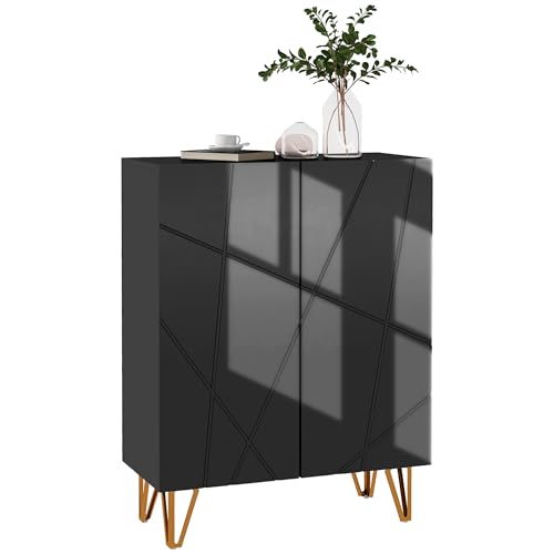 HOMCOM Narrow Shoe Cabinet with High Gloss for 15-20 Pairs of Shoes, Black