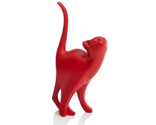 AMOIENSIS 7 Inch Red Proud Cat Statue, Cat Memorial Gift Home Decor - Cat Lover Gift for Home Decor, Office Desk, Minimalist Cat Sculpture with Elegant Flowing Lines