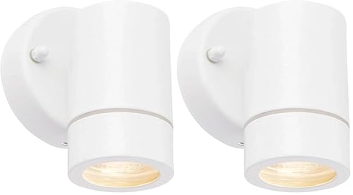 National Lighting Palin Gloss White Steel External Outdoor Security GU10 Wall Spot Down Light IP44 Rated (Pack of 2)