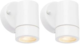 National Lighting Palin Gloss White Steel External Outdoor Security GU10 Wall Spot Down Light IP44 Rated (Pack of 2)