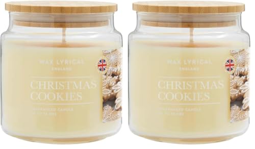 Wax Lyrical England Christmas Cookies Medium Candle, Up to 75 Hour Burn Time, Ivory (Pack of 2)