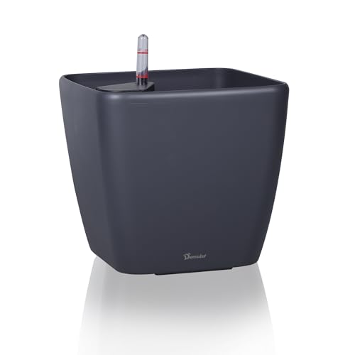 Dexceder 9x8 Self Watering Planter Indoor Outdoor, Inner Mat Design, Thickened Table Flower Plant Pot with Water Level Indicator (Slate Gray Matte)