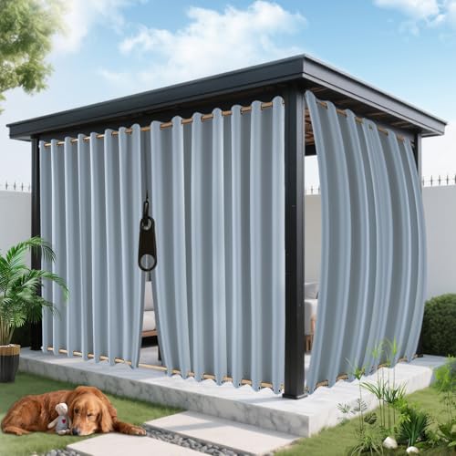 ROFASVCO Outdoor Curtains for Patio Waterproof, Zipper Design 2 Panels Privacy Weatherproof Blackout Curtain Top & Bottom Grommet Outside Drapes for Porch Gazebo Pergola (54 x 120 inch, Sky Blue)