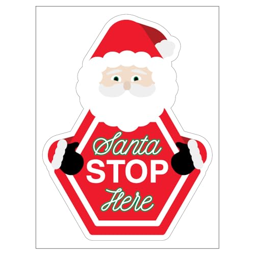 Christmas Door Stickers, Reusable Christmas Decorations Door Stickers Santa Stop Here Sign Door Sticker 340 x 450 mm
