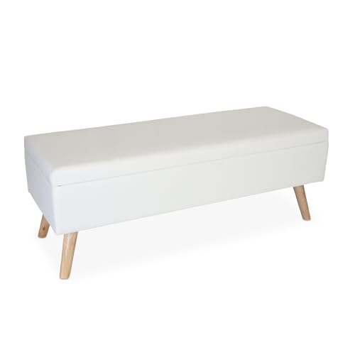 Relaxdays storage bench, upholstered, faux leather, wood, HxWxD: 40 x 110 x 40 cm, hallway, bedroom, white