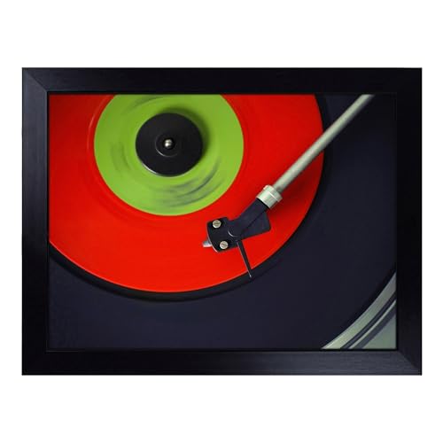 Lap Tray with Bean Bag Cushion, Turntable Record Vinyl - Handmade in the UK, Raised Wooden Edge, Padded Cushion, Heat-Resistant Wipe-Clean Surface, for Meals, Laptops and Crafts