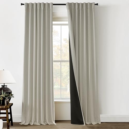 Light Grey Curtains 108 Inches Long for Livingroom 2 Panel Sets No Grommets Back Loop Pretty Blackout Earth Tone Heat Sun Blocking Curtains for Family Room,Greige