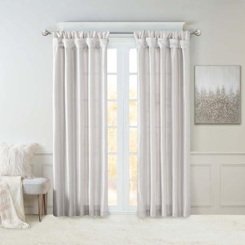 Madison Park Emilia Faux Silk Single Curtain with Privacy Lining, DIY Twist Tab Top, Window Drape for Living Room, Bedroom and Dorm, 50x84, Silver