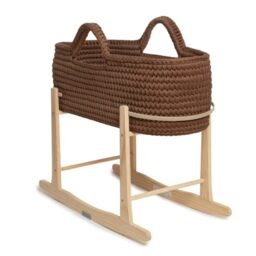 Clair de Lune Crochet Moses Basket With Natural Rocking Stand Bundle 75 x 28 cm (Chocolate)