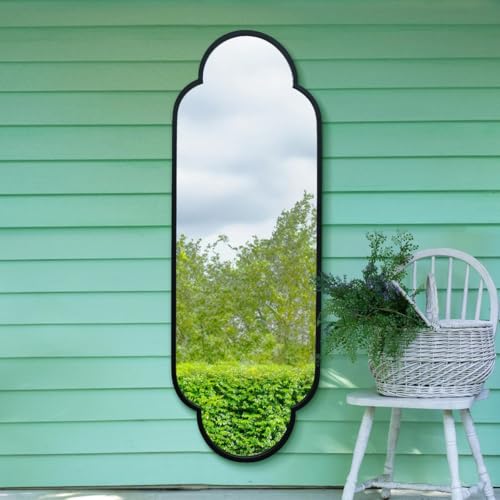 "The Duplici - New Black Metal Framed Double Arched Oval Garden Wall Mirror 67"" X 23"" (170CM X 59M)"