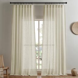 Joydeco Cream Linen Curtains, 2 Panel Sets, W52 x L72 Inch, Modern Pinch Pleat, Semi-Sheer, Light Filtering, Living Room