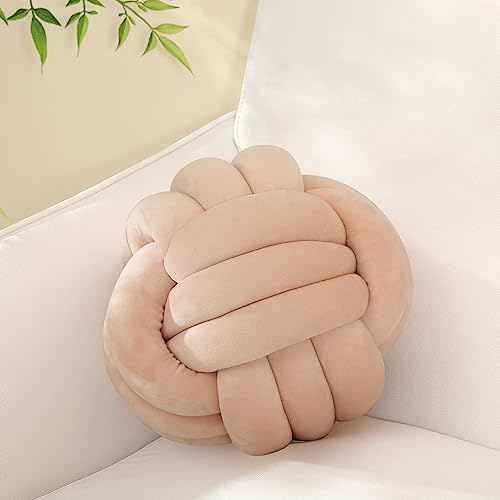 Sioloc Soft Knot Ball Pillow - Round Throw Cushion for Home Decoration, Handmade Plush Knotted Pillow (7.8 Inches,Beige)