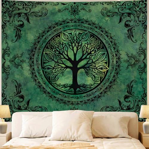 "Apdidl Green Nature Tapestry for Bedroom Aesthetic, Hippie Ceiling Tree of Life Decor Tapestries Wall Hanging, Boho Bohemian Mandala y2k Art Backdrop for Dorm Living Room (51""X60"")"
