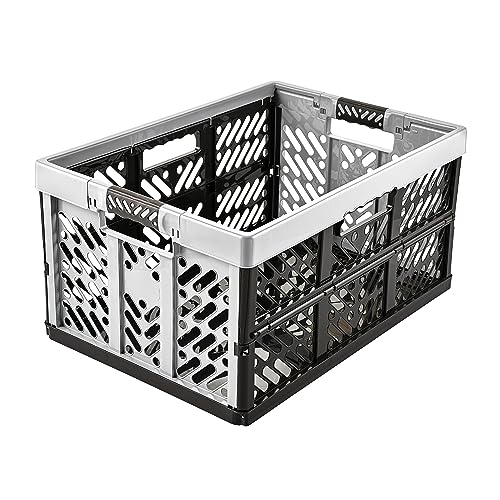 keeeper 2 x Sturdy Professional Folding Boxes with Soft-Touch Handles, 54 x 37 x 28 cm, 45 Litre, Ben, Light Grey