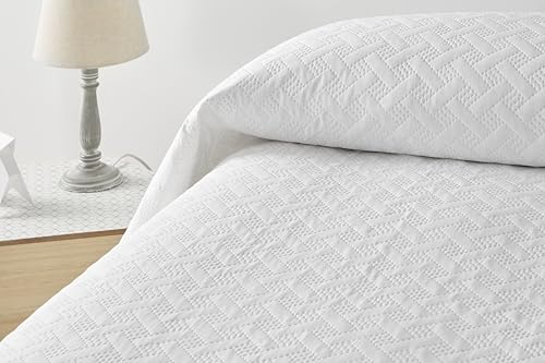 Degrees home Liso - Bedspread Boutí Thin for 180 cm Bed (270 x 260 cm) - Extra Soft Microfibre - Multi-Purpose Bedspread for All Seasons - White