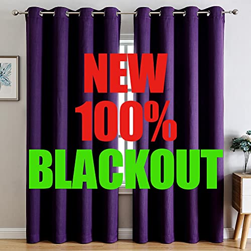 G2000 100% Blackout Curtains for Bedroom & Living Room - 95 Inch Purple Curtains with Room Darkening, Thermal Lined, Insulated, Light Blocking, Noise Reducing, 2 Panel Set