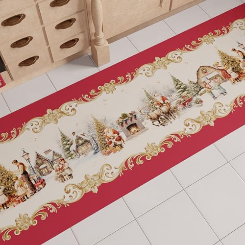 PETTI Artigiani Italiani - Christmas Kitchen Rug, Christmas Kitchen Runner, Non-Slip and Washable Christmas Kitchen Rug, 52x380 cm Vintage Xmas Rug, Made in Italy