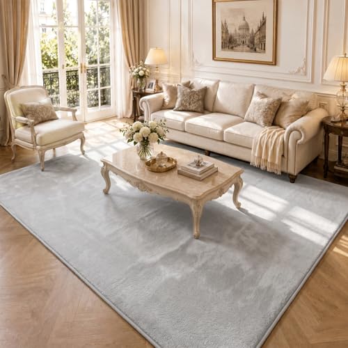 VOUNOT® Fluffy Rugs for Living Room and Bedroom, Soft Shaggy Floor Carpets with Non Slip Backing & Extra Underlay, Machine Washable, Large Area Rug, Modern & Cosy Home Decor, 200x300cm, Grey