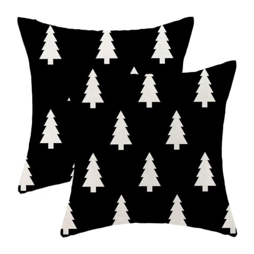 BETGINY Christmas Pillow Covers 20X20 Inch Pack of 2, Black and White Christmas Tree Geometric Decorative Throw Pillow Linen Winter Xmas Pillow Cases Cushion for Bedroom Home Sofa