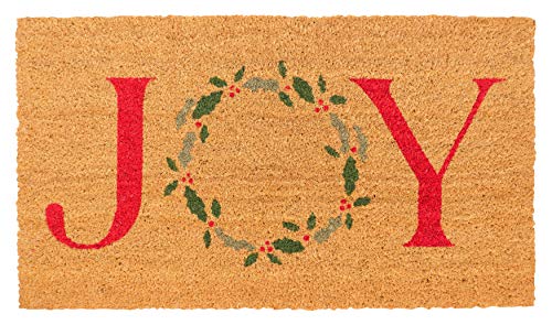 KAF Home New Coir Doormat with Heavy-Duty, Weather Resistant, Non-Slip PVC Backing - 17 by 30 Inches, 0.6 Inch Pile Height - Perfect for Indoor and Outdoor Use (Joy Wreath)