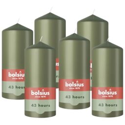 Bolsius – Essentials – Smooth Pillar Candle – Olive Green – 5.1″ – Decorative Candles – Contains Natural Plant-Based Wax – Without Palm Oil