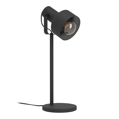 EGLO Desk lamp Casibare, Monochrome and Industrial Style Bedside Table Light, Black Metal Office Lighting with Switch, E27 Socket