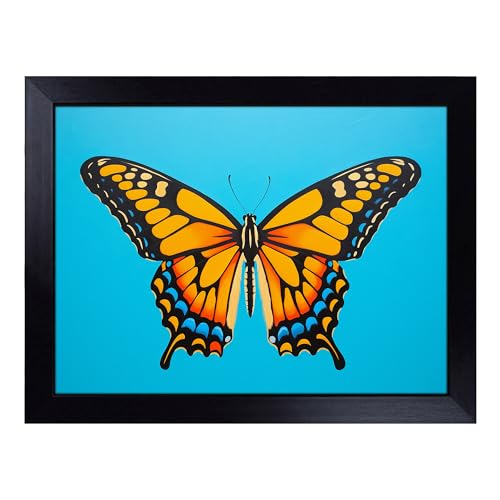 Lap Tray with Bean Bag Cushion, Butterfly Minimalism - Handmade in the UK, Raised Wooden Edge, Padded Cushion, Heat-Resistant Wipe-Clean Surface, for Meals, Laptops and Crafts